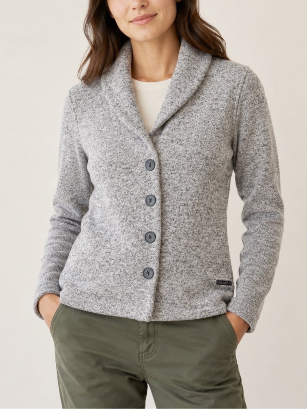 Merrell Woman Gray Fleece Button Cardigan Sweater SMALL Outdoor Coastal Granola